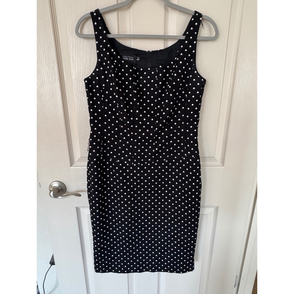 Teri Jon Polka Dot Sheath Dress Black White Sleeveless Retro‎ Pinup Cocktail y2